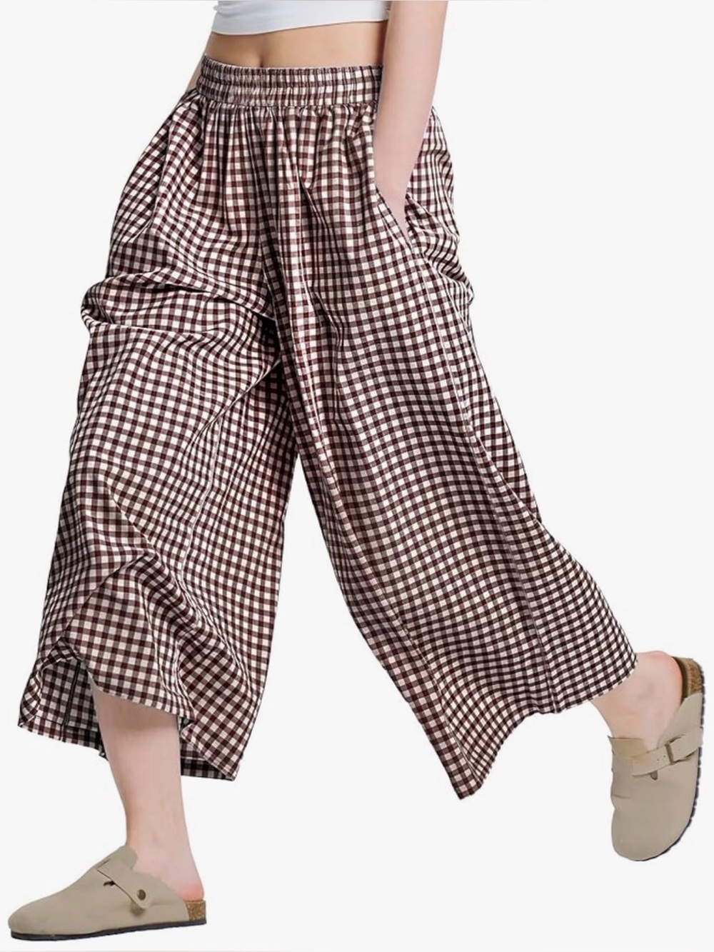 Brown Gingham Wide Leg Palazzo Culottes - Picture 2 of 9